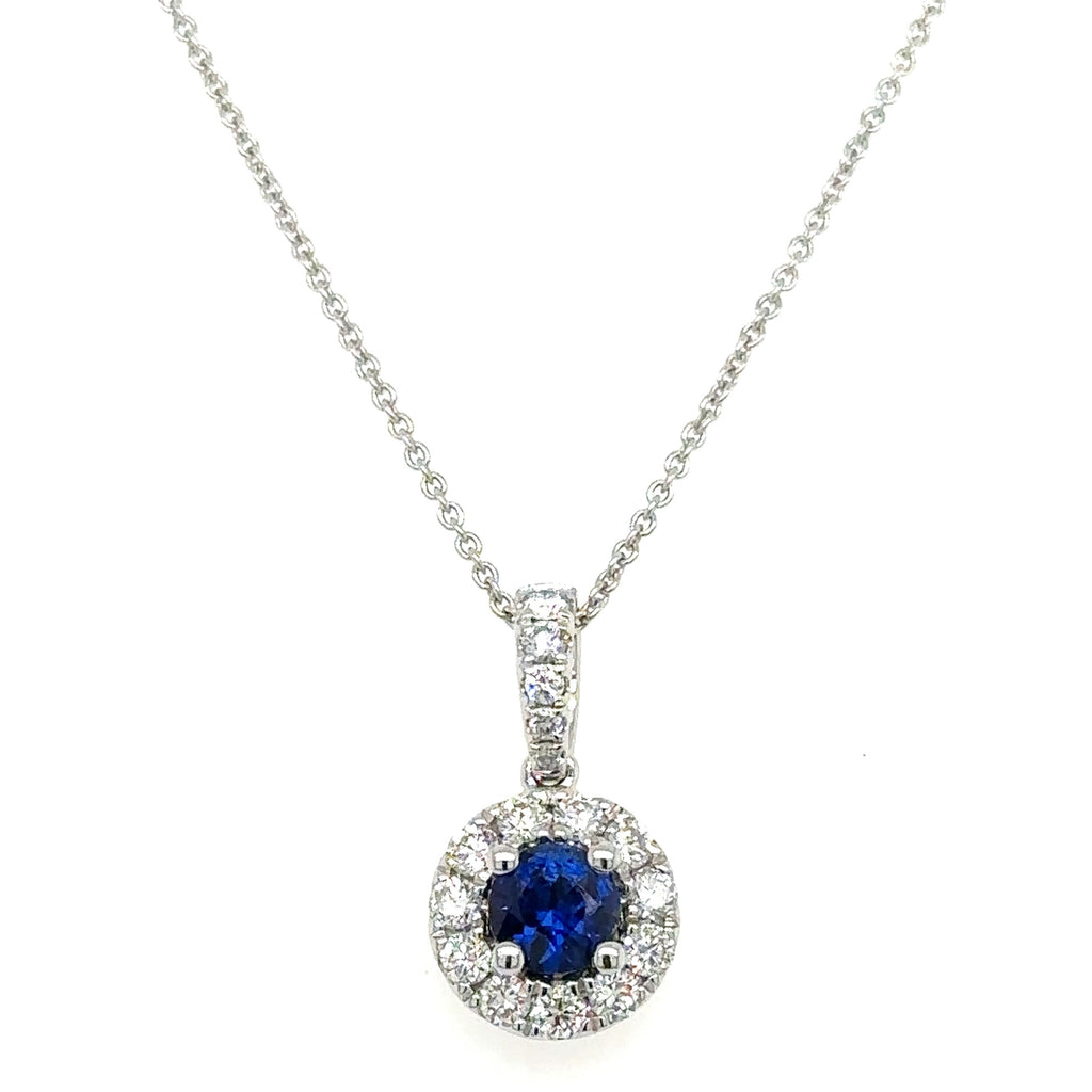 Ladies Blue Sapphire 0.82ct tw & Diamond Pendant Necklace