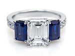 engagement engagementring emerald cut diamond sapphire platinum ring gold threestone GIA