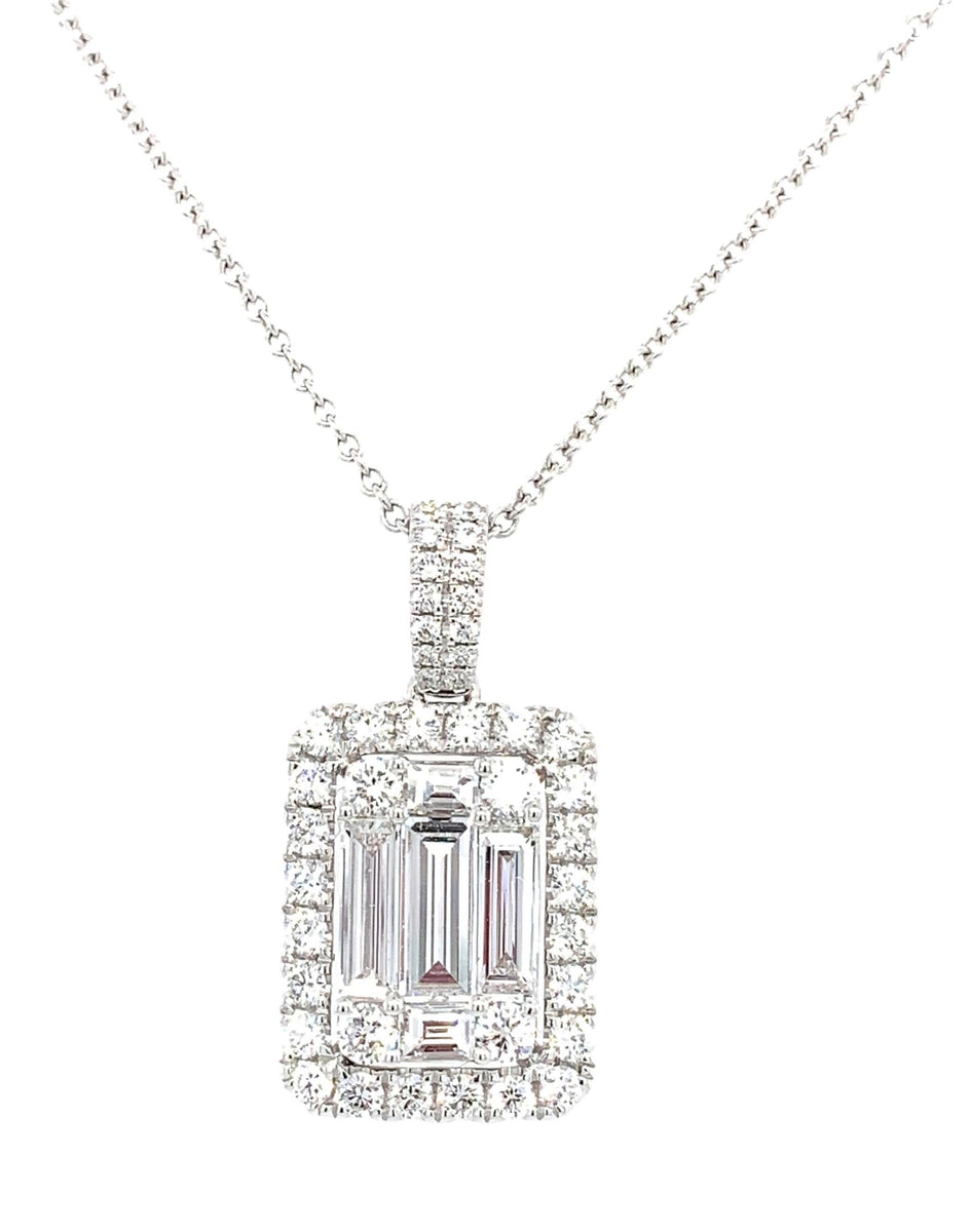 1.58ct tw Diamond Emerald Cut Invisibleset Pendant Necklace HANIKEN