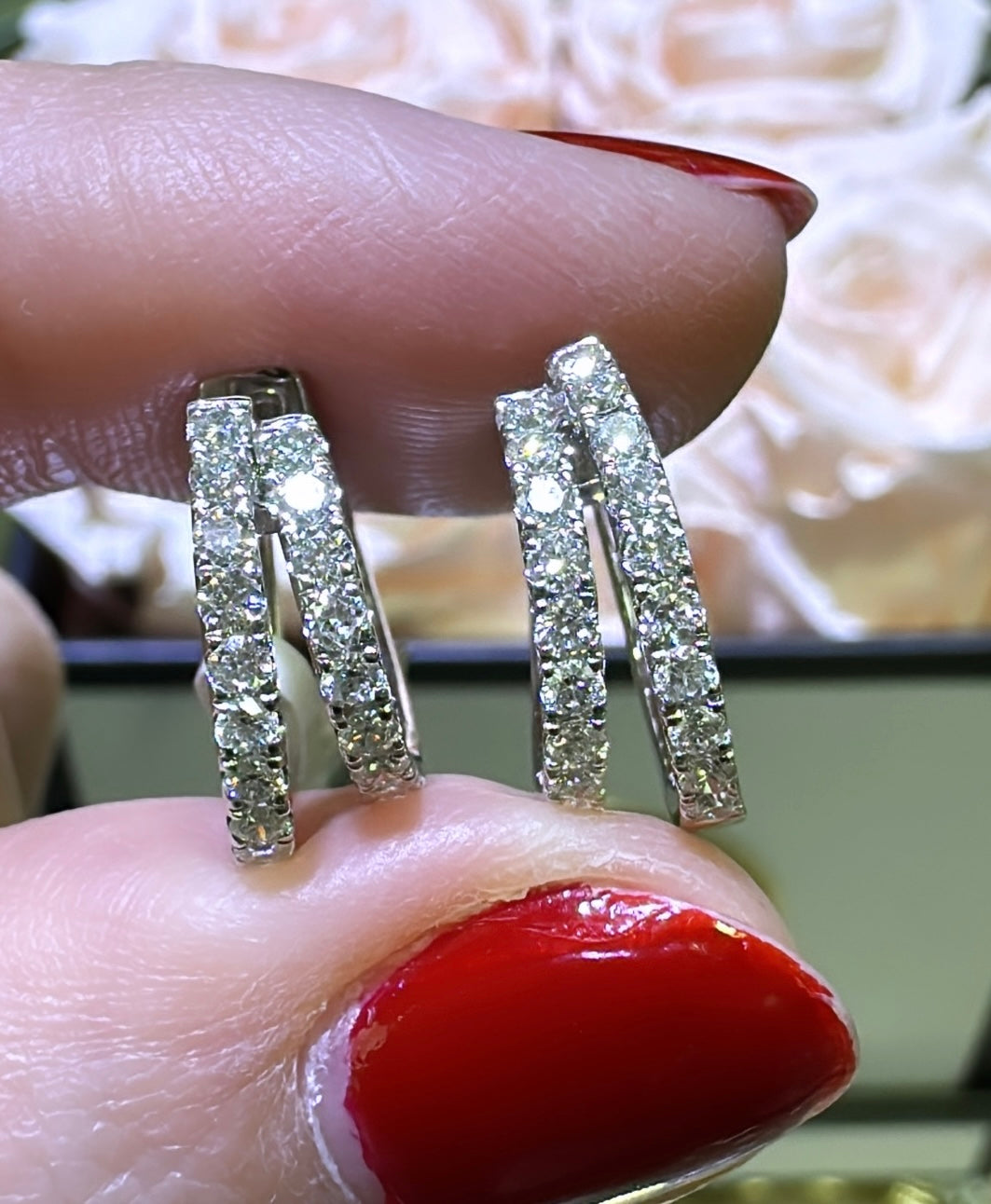 Double Diamond Huggie Earrings 0.65ct tw