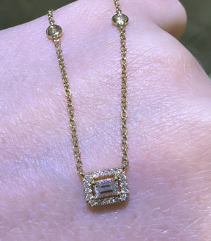 0.49ct tw Diamond Emerald-cut with Halo Pendant Necklace