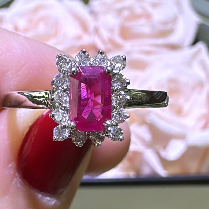 0.74ct tw Emerald-cut Shape Ruby and Diamond Ring