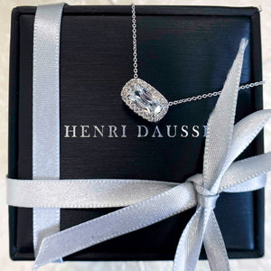 Henri Daussi Designer Signed 0.82ct t.w. Diamond Cushion Brilliant Cut Halo East - West Set Solitaire Pendant Necklace