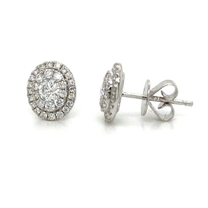 Oval Shape Cluster Diamond Stud Earrings 0.70ct tw