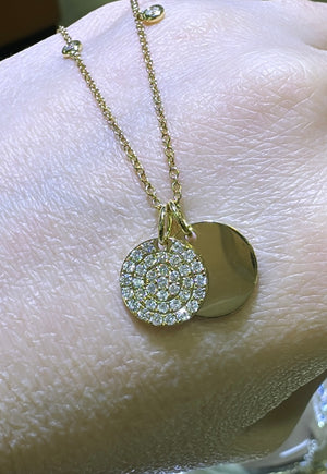 0.49ct tw Double Layered Gold Disc and Pave Diamond Pendant Necklace