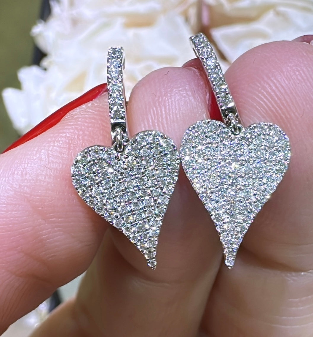 0.61ct tw Heart Shaped Pave Diamond Dangling Earrings