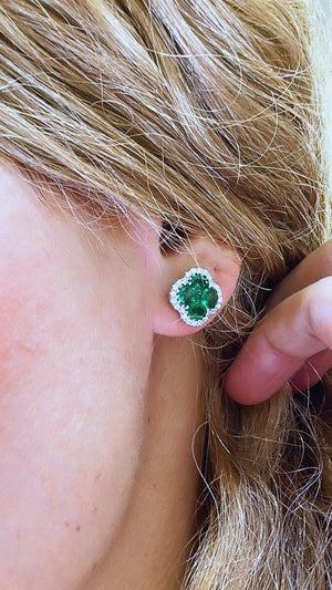 Ladies Green 2.15ct tw Emerald and Diamond Earrings