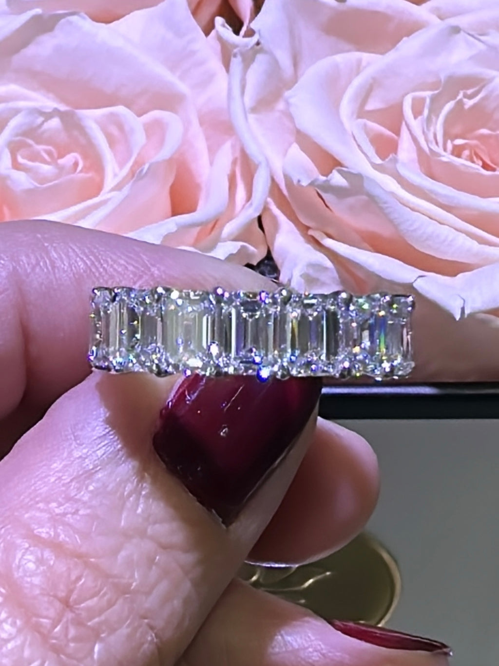 4.27carat 8 Emerald Cut Lab Diamond Half Eternity Ring