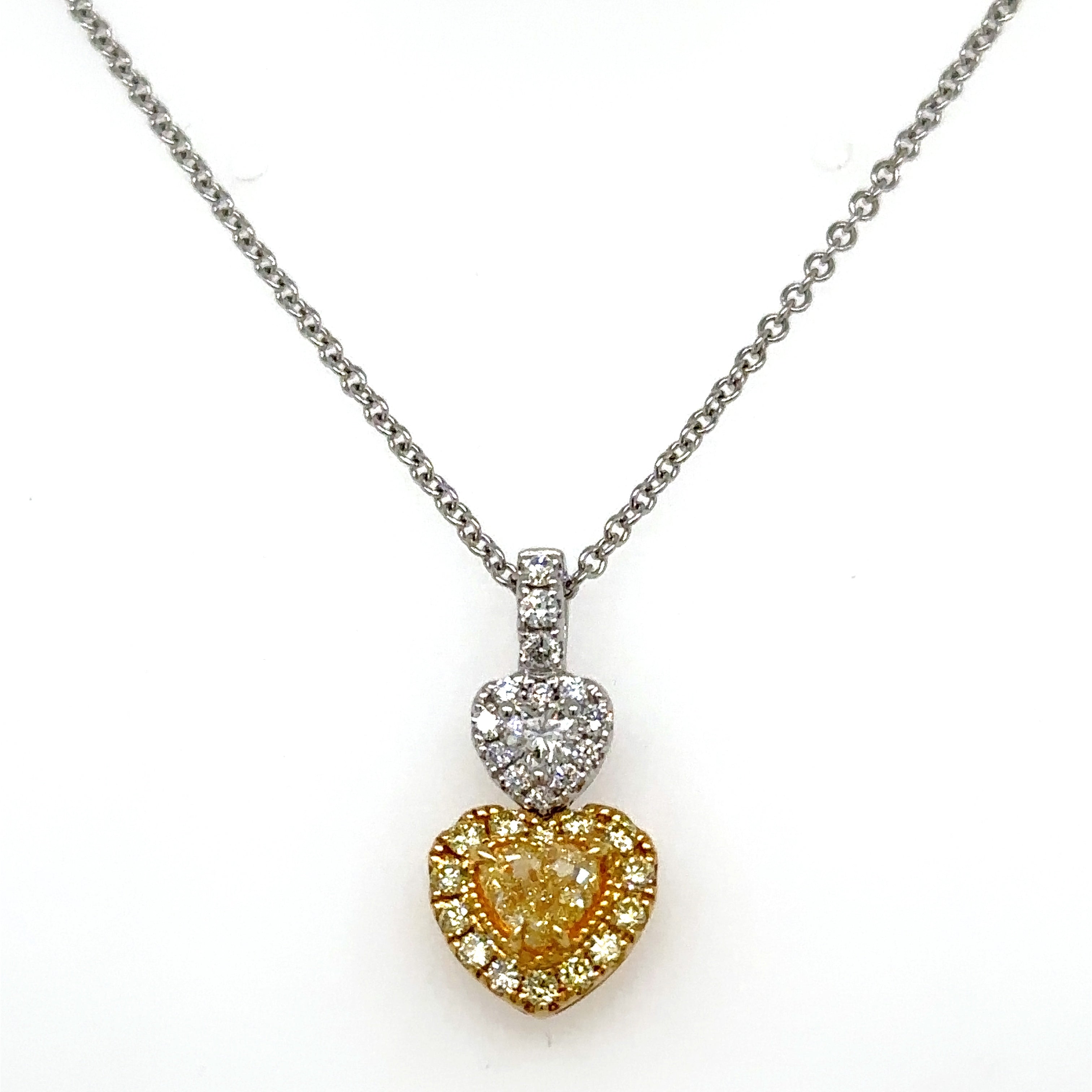 0.71ct tw Canary Fancy Yellow & White Diamond Heart Pendant Necklace