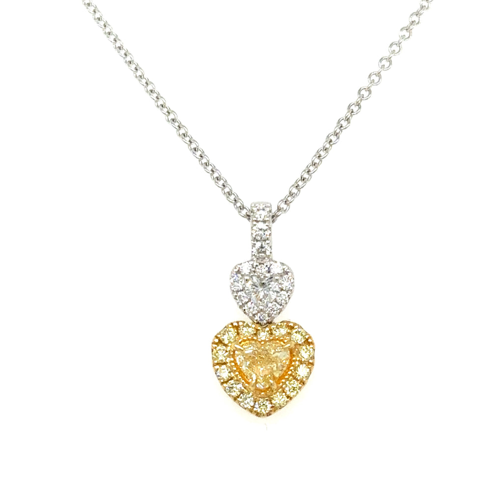 0.71ct tw Canary Fancy Yellow & White Diamond Heart Pendant Necklace