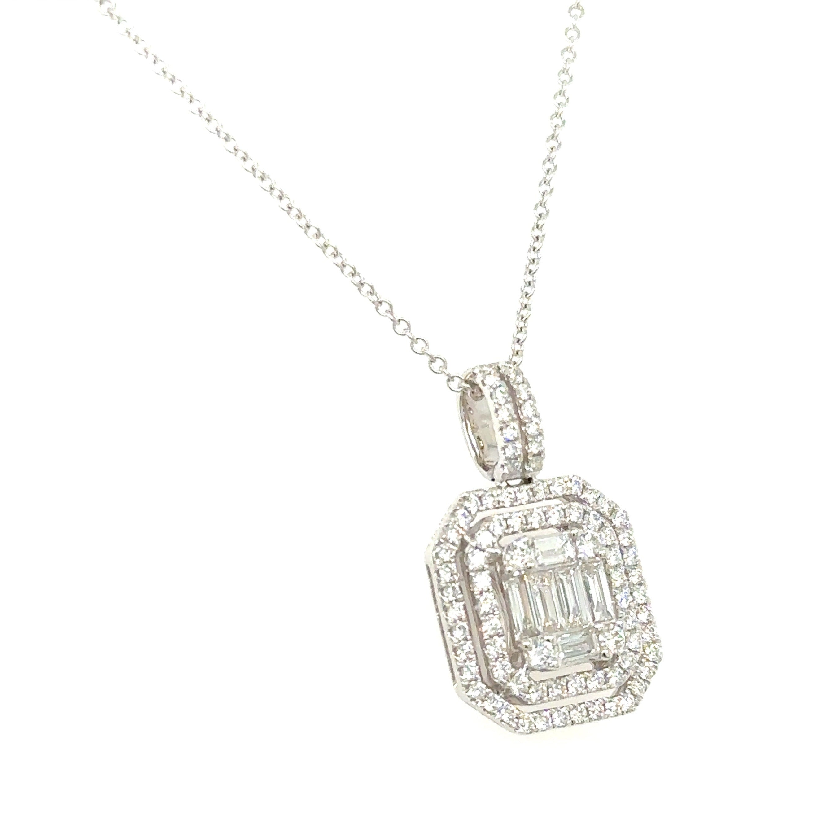 0.83ct tw Emerald Cut Double Halo Diamond Pendant Necklace
