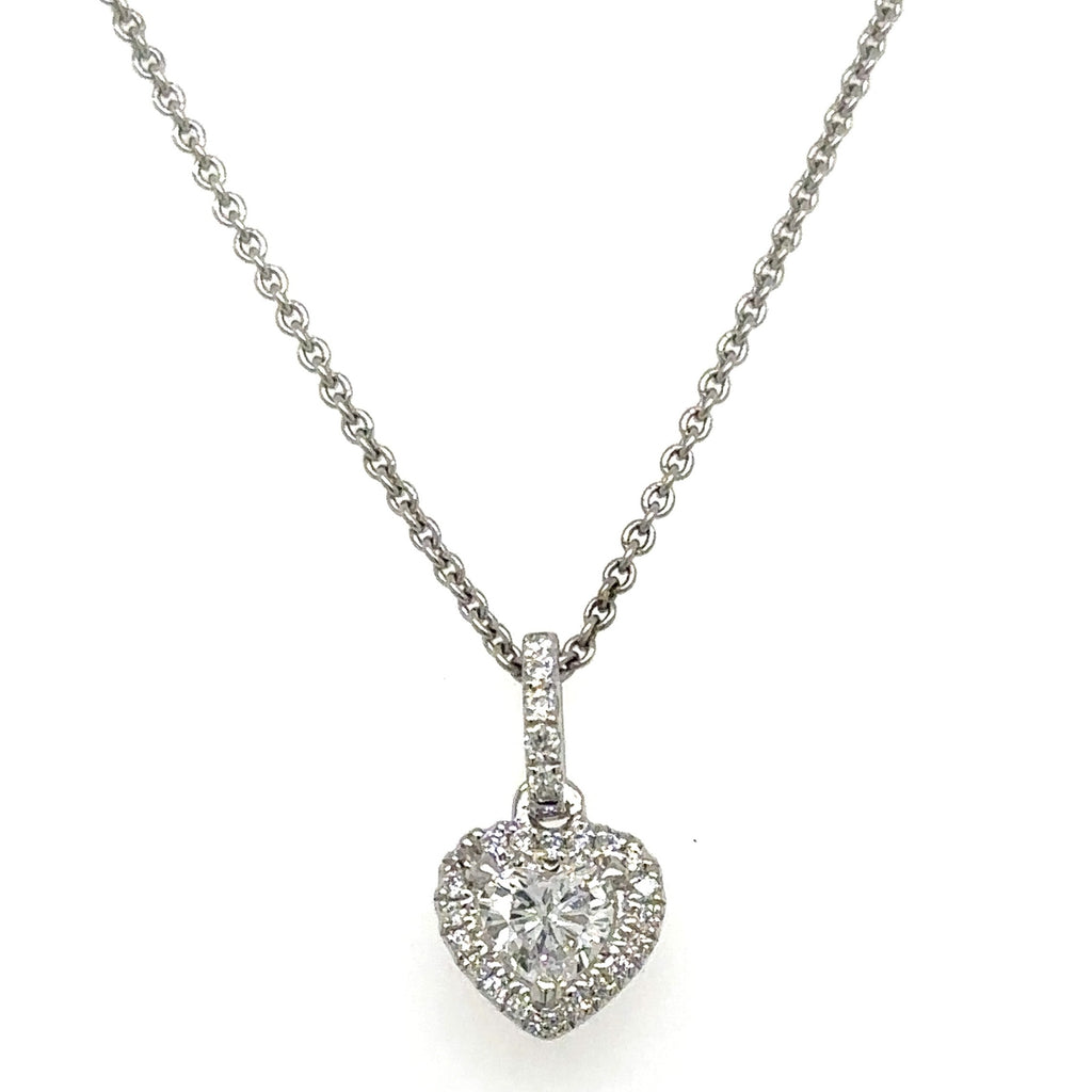 0.35CT T.W. Diamond Heart Halo Solitaire Necklace