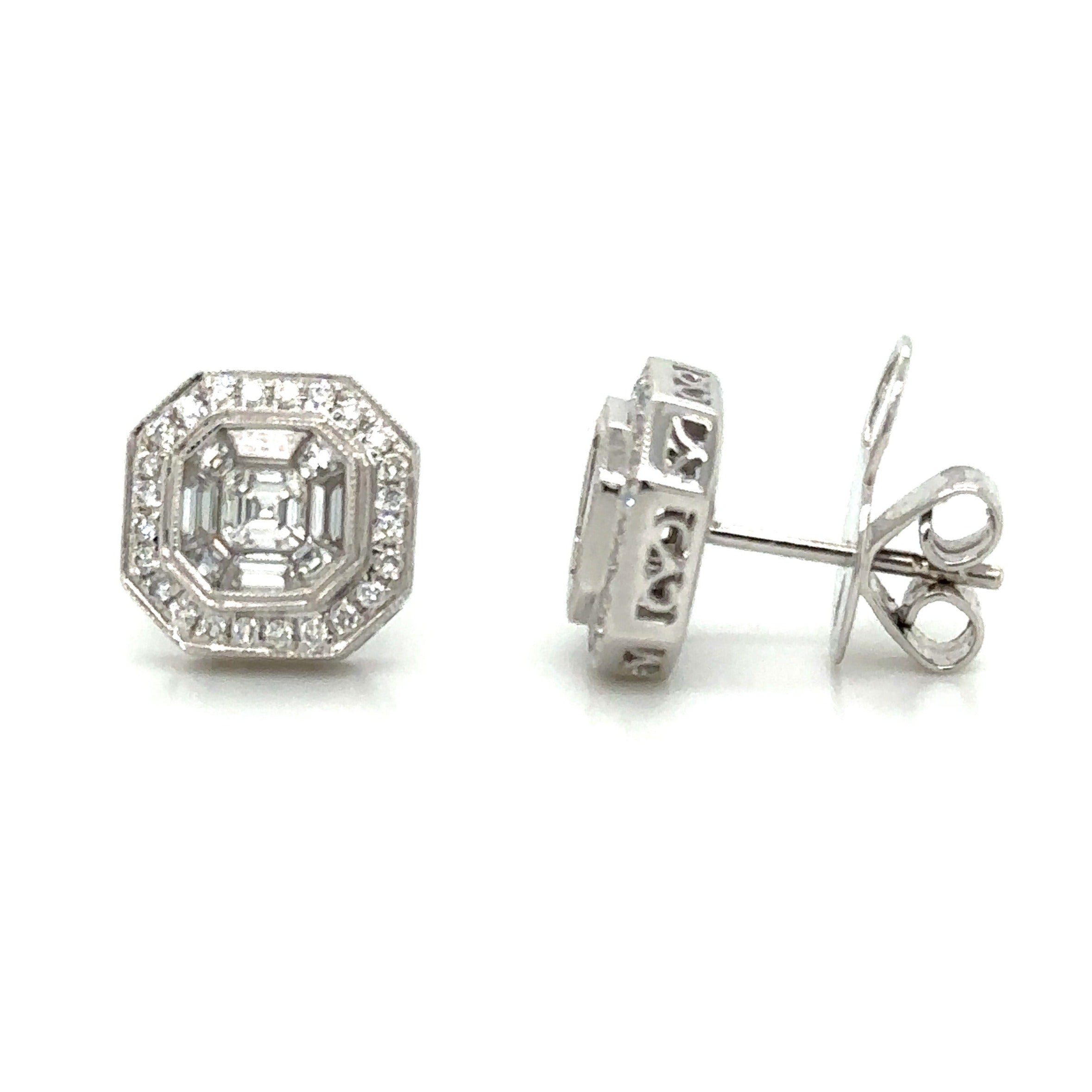 1.04ct tw Diamond Invisible Set Octagon Halo Earrings