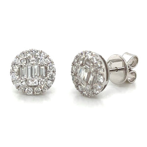 Round Shape Cluster Diamond Stud Earrings 0.88ct tw