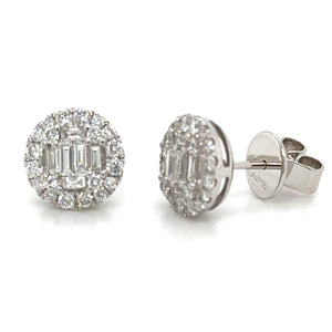 Round Shape Cluster Diamond Stud Earrings 0.88ct tw