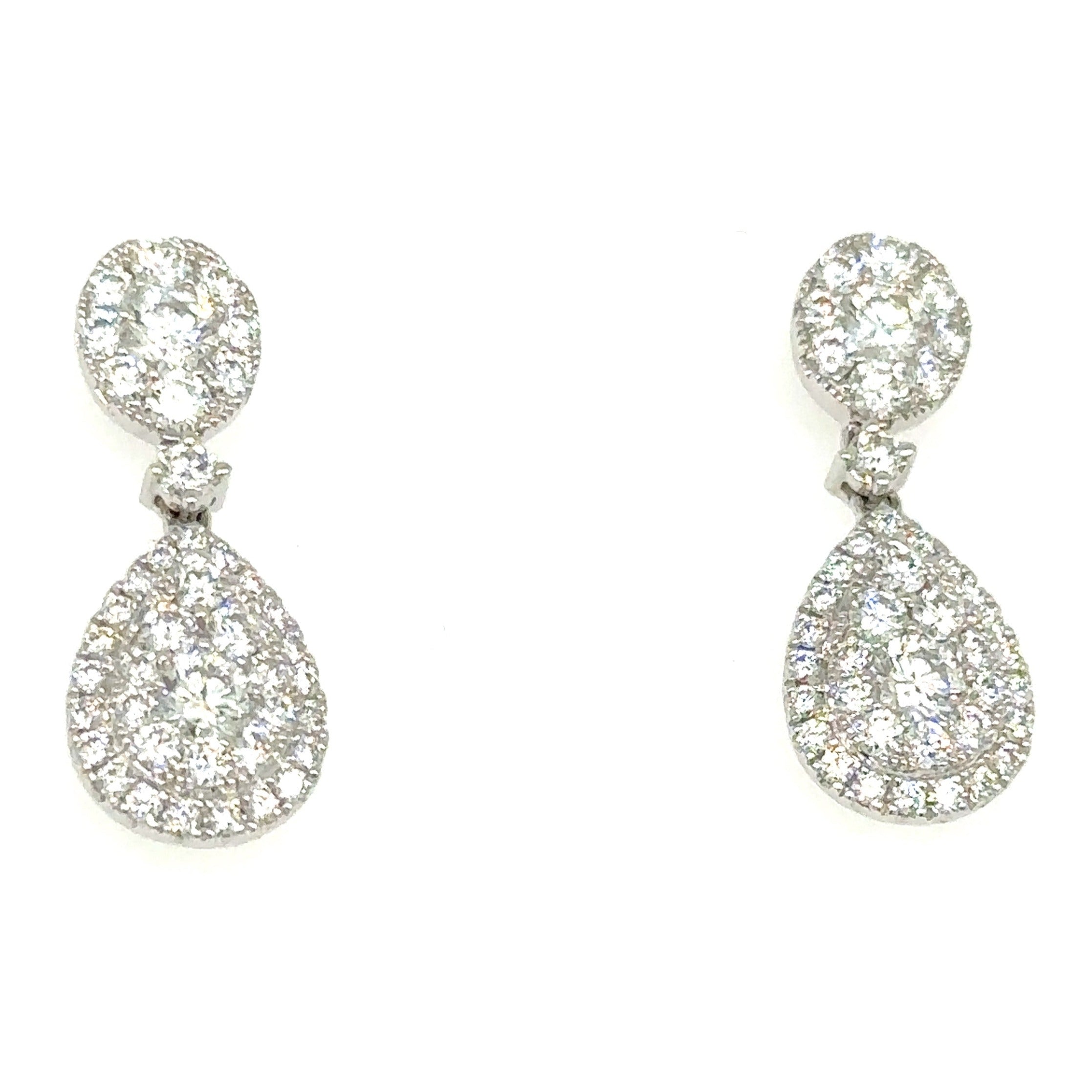 Pear Shape Diamond Invisible-set  Drop Statement Earrings 1.94ct tw