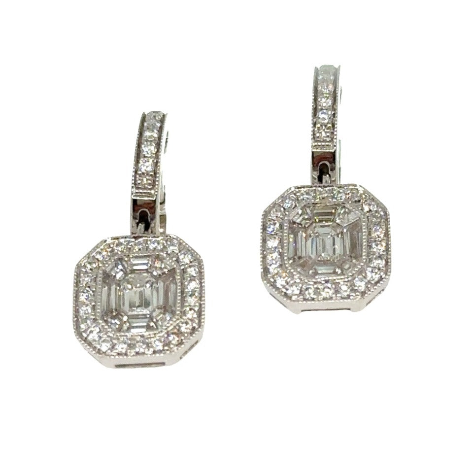 1.43CT T.W. Diamond Drop Invisible Set Octagon Earrings