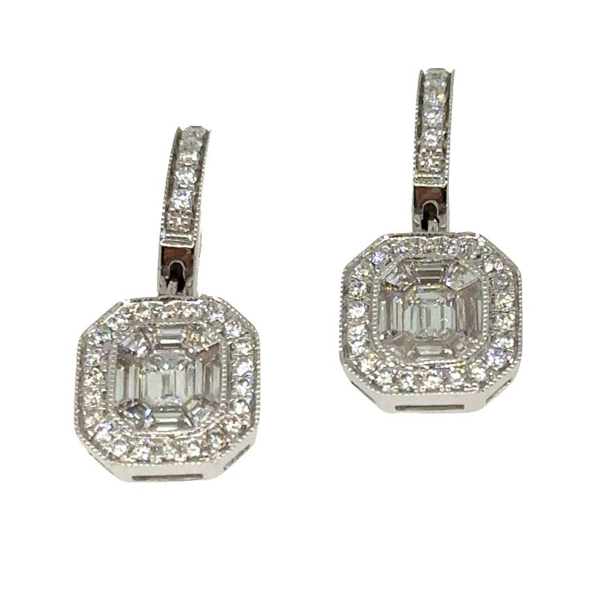 1.43CT T.W. Diamond Drop Invisible Set Octagon Earrings