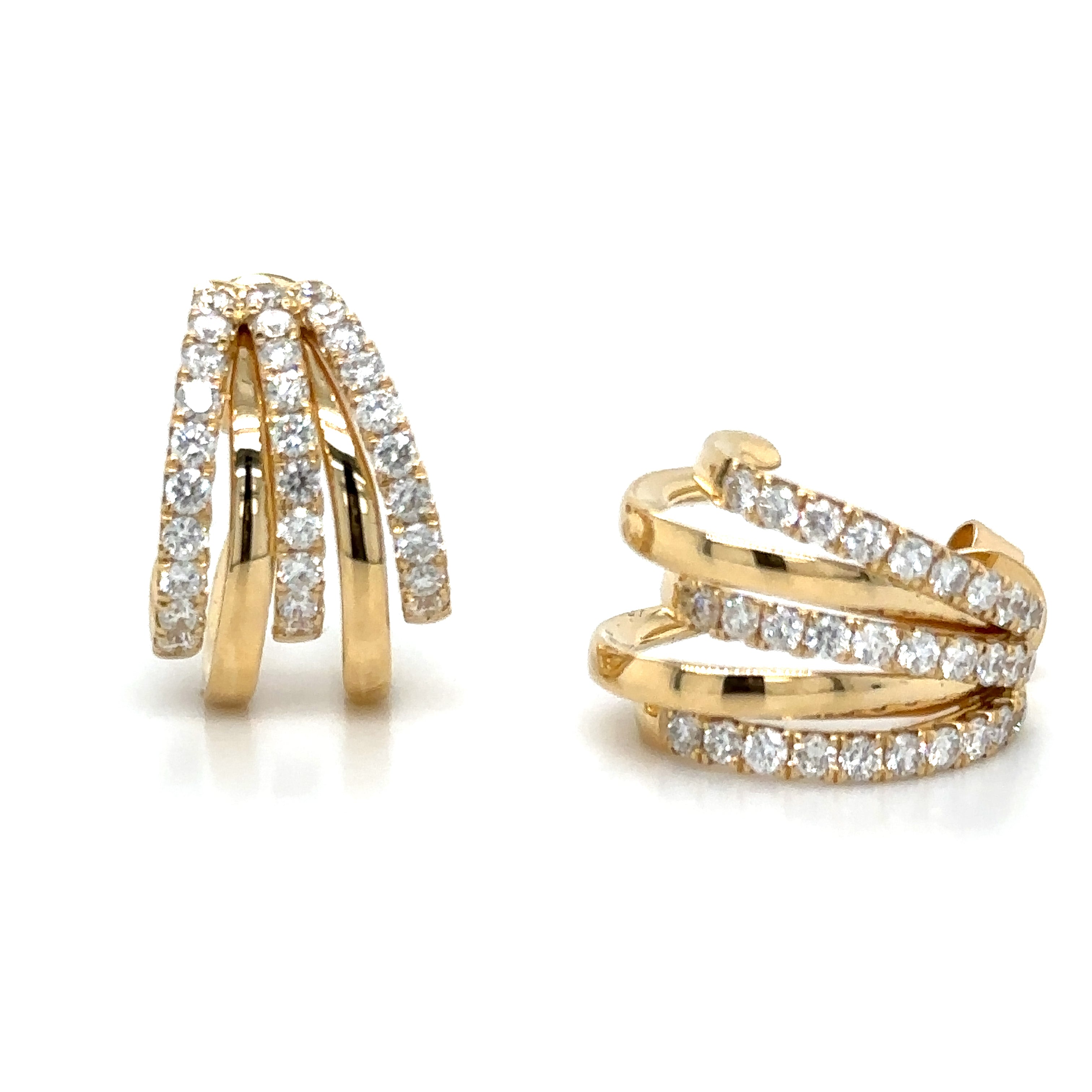 Ladies Diamond & Gold Five Row Earrings 1.53ct tw
