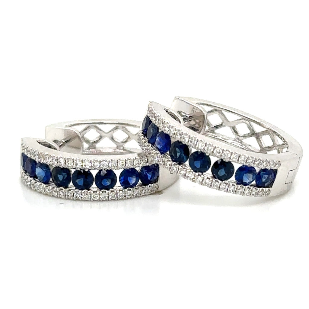 1.70carat Blue Sapphire & Diamond Hoop Earrings