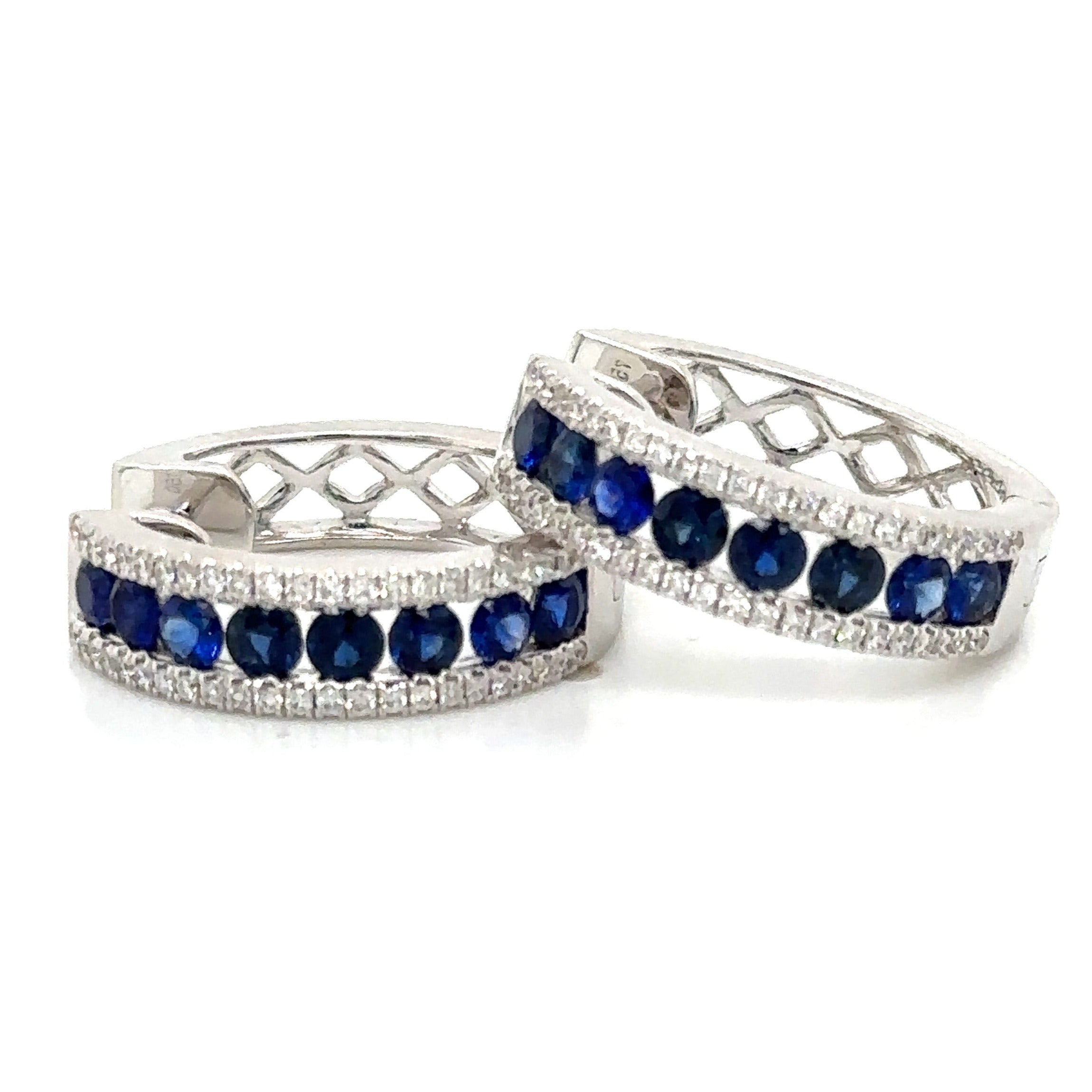 1.70carat Blue Sapphire & Diamond Hoop Earrings