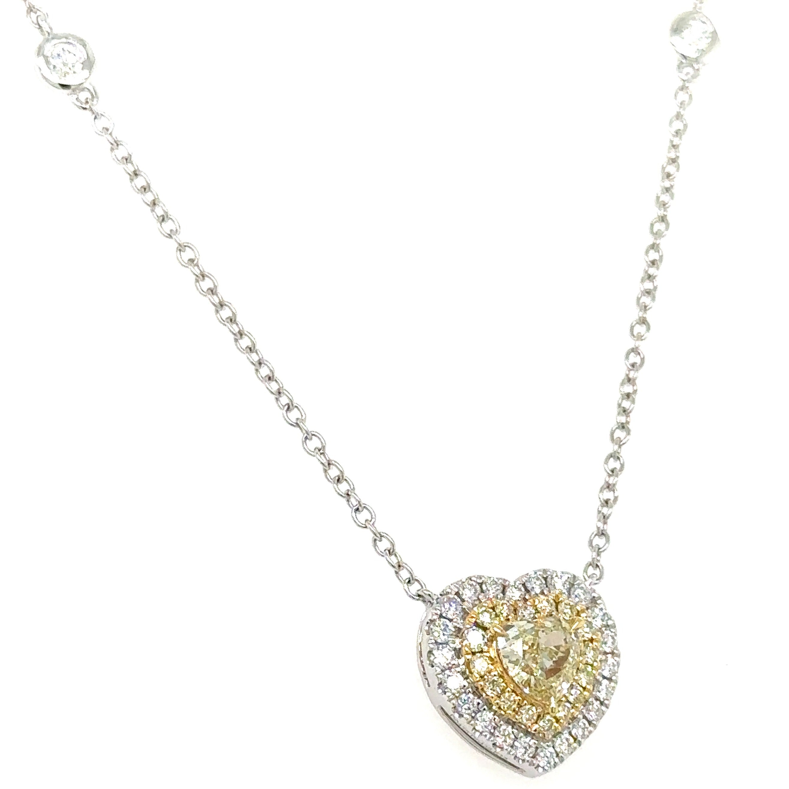 0.90ct tw Canary Fancy Yellow & White Diamond Heart Pendant Necklace