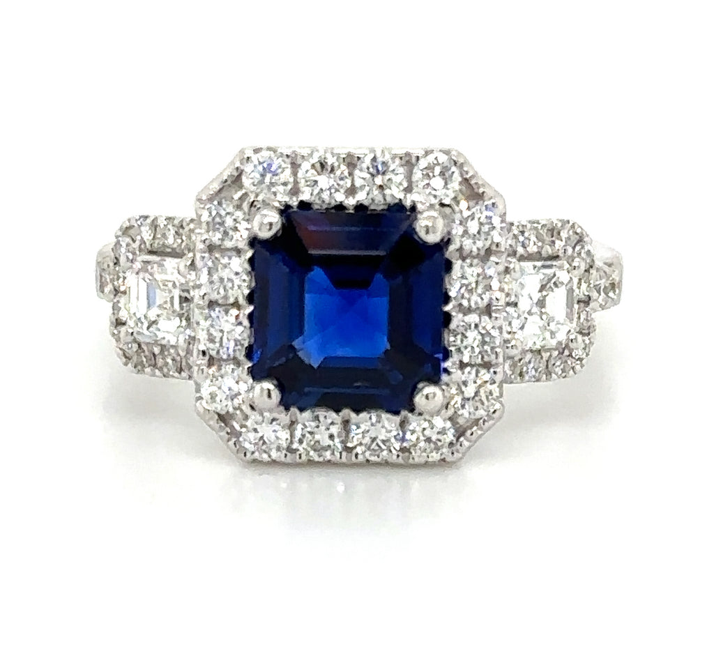 3.03ct tw Sapphire Emerald Cut Diamond Ring