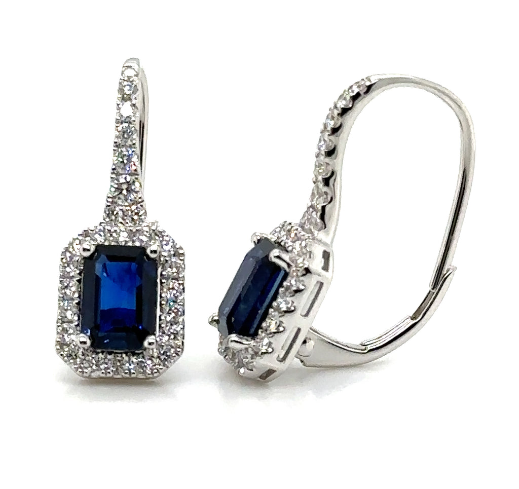 Royal Blue Baguette-cut Sapphire & Diamond Drop Earrings