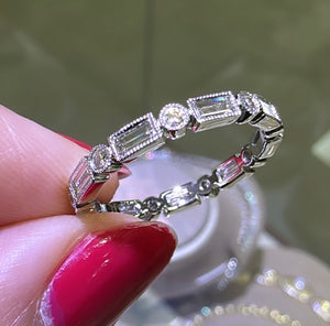0.92ct tw Mix-shape Baguette and Rounds Alternating Diamond Eternity Ring