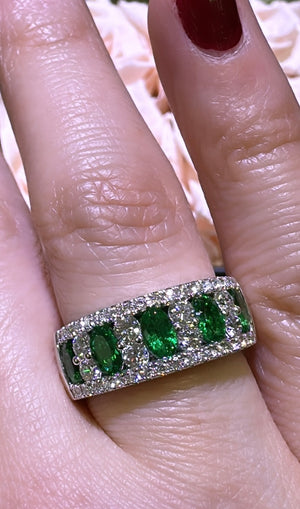 1.78carat Emerald Oval-cut and White Diamond Ring