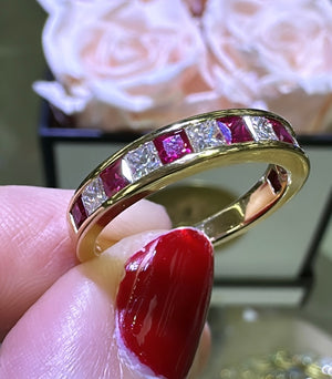 1.21carat Ladies Princess-cut Seven Stone Ruby  & Six Diamond Ring