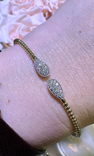 0.28carat Pave Diamond Beaded Gold Open Wrap Bangle Bracelet