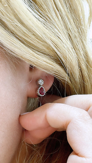 0.87ct tw Ladies Pear Shape Ruby & Diamonds Drop Earrings