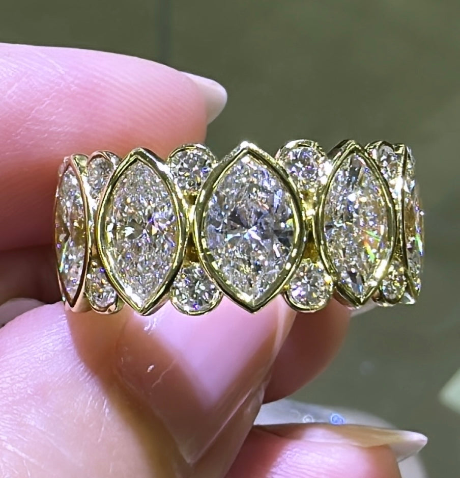 Marquise And Round Diamond Eternity Statement Ring 8.98ct tw