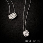 Henri Daussi Designer Signed 0.67ct t.w. Diamond Cushion Brilliant Cut Halo East - West Set Solitaire Pendant Necklace