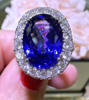 Or Jaune Bague Tanzanite & Diamant - 18k Ovale 1.33ctw Euro Anneau Or Jaune Bague Tanzanite & Diamant - 18k Ovale 1.33ctw Euro Anneau