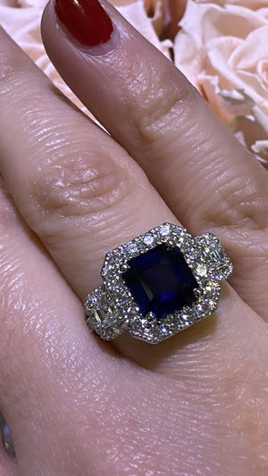 3.03ct tw Sapphire Emerald Cut Diamond Ring