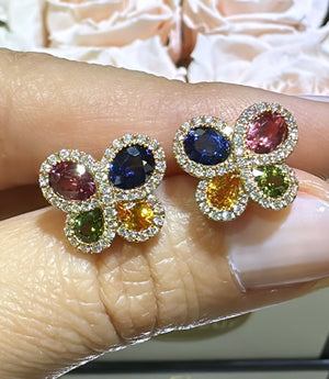 Rainbow Sapphire & Diamond Gold Earrings