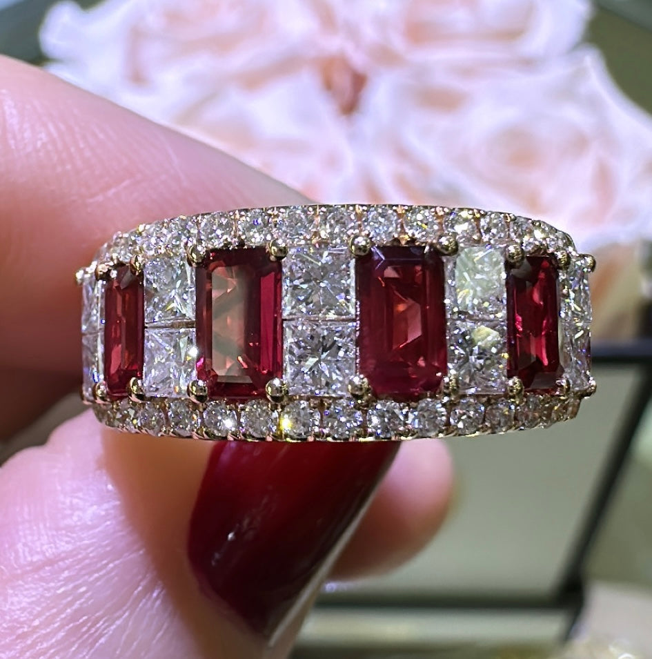 2.44carat Ruby Baguette-cut and White Diamond Ring