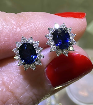 1.32ct tw Ladies Diamond and Blue Sapphire Stud Earrings