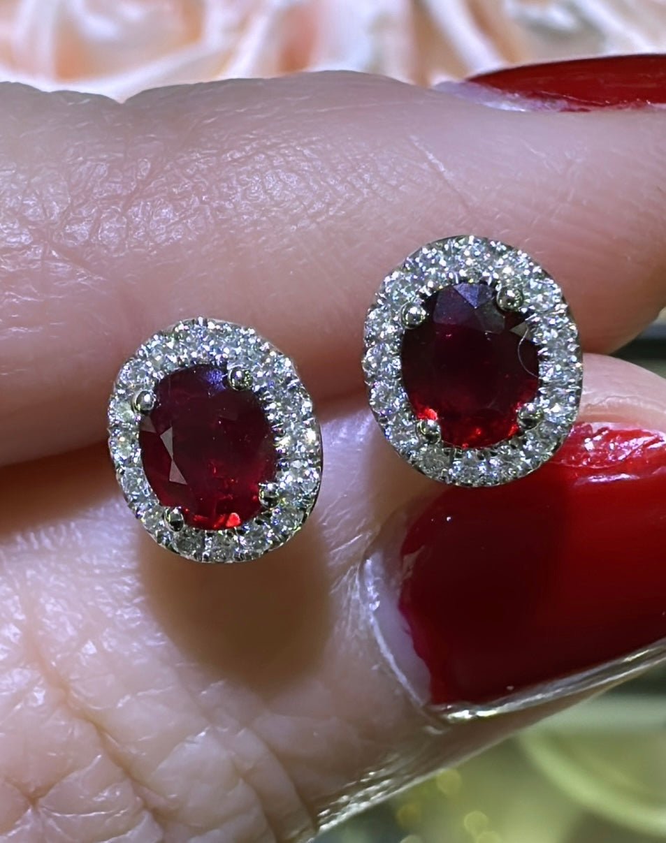1.13carat Ruby and Diamond Halo Stud Earrings