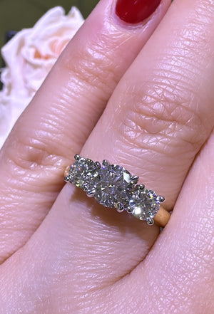 GIA Certified 1.49carat Round Cut Diamond Three Stone Engagement Ring