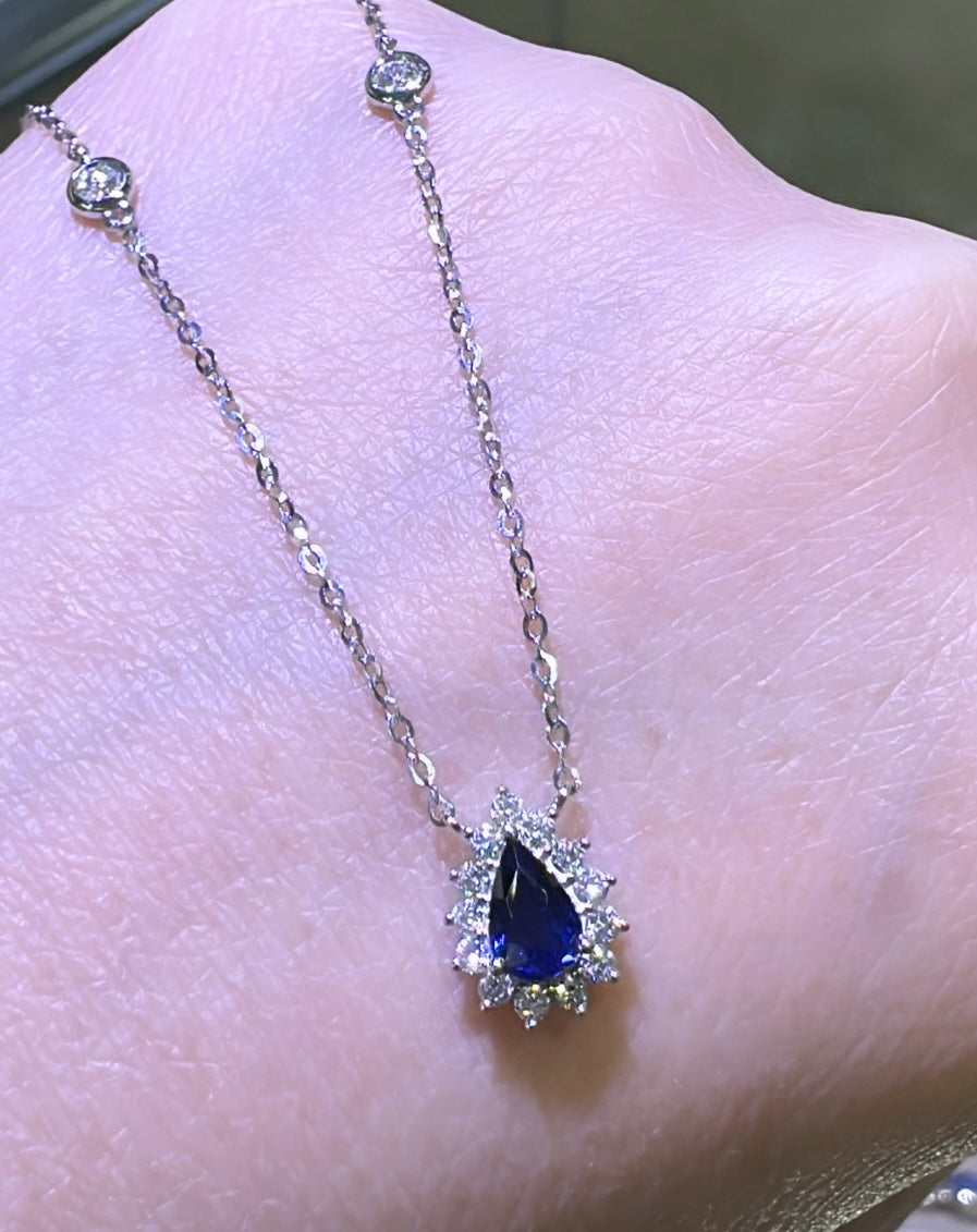 0.82carat Diamond Blue Sapphire Pendant Necklace