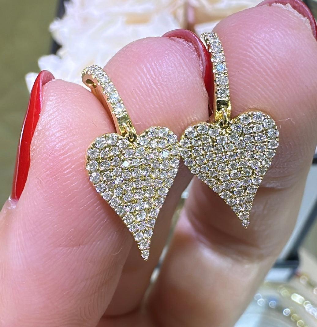 0.61ct tw Heart Shaped Pave Diamond Dangling Earrings