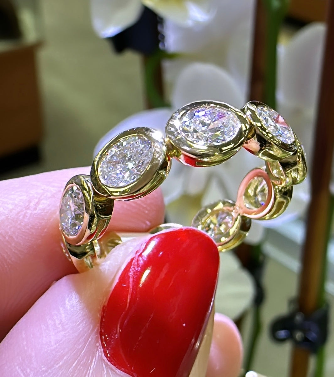 Partway Designer Oval-cut Bezel Diamond Horizontal Partway set Eternity Band R ...