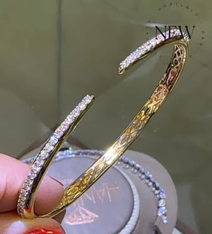 Pave- Set Hinged Diamond Open Wrap Claw Cuff Bangle Bracelet