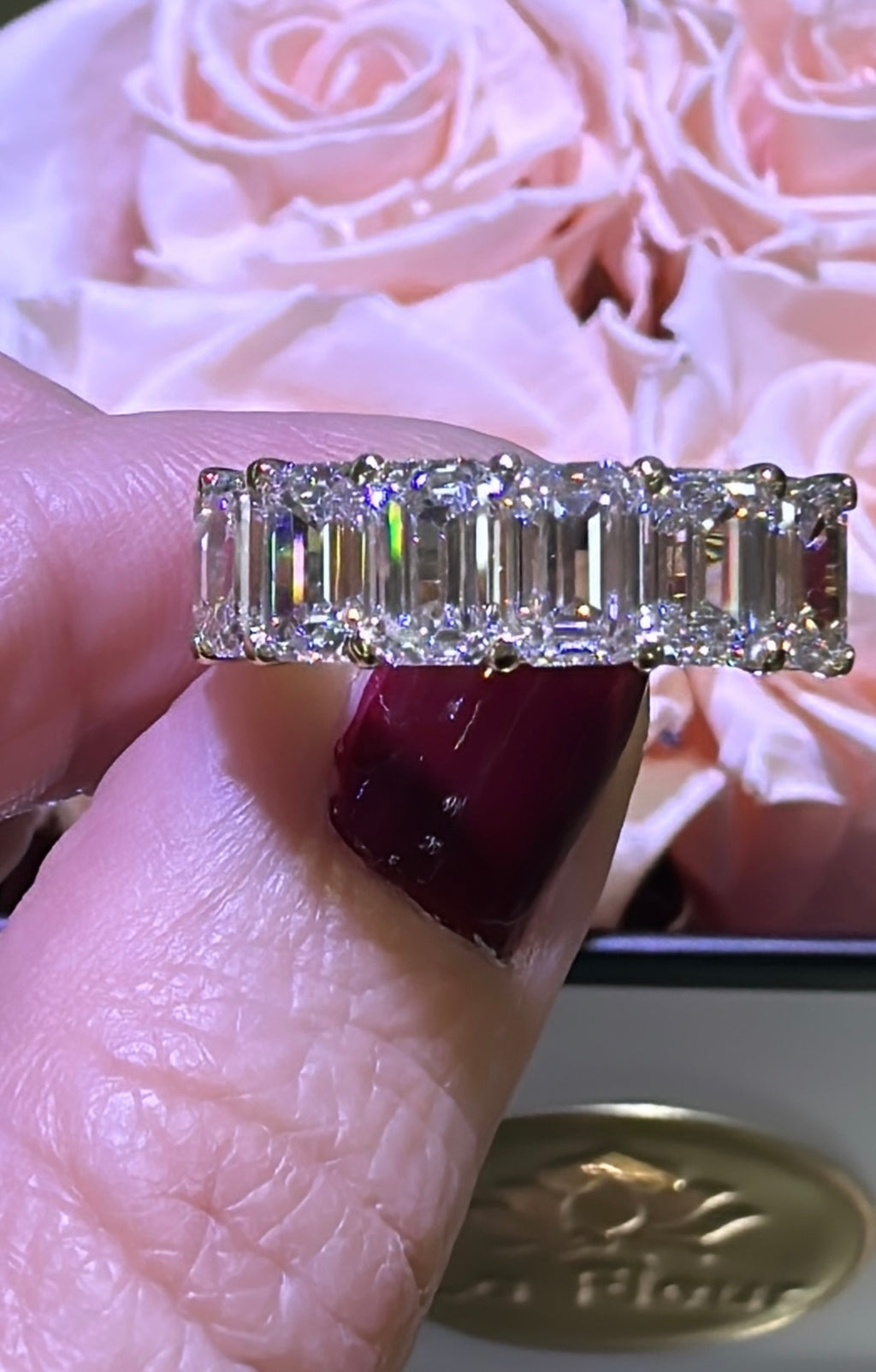 5.11carat Seven Emerald Cut Lab Diamond Half Eternity Ring