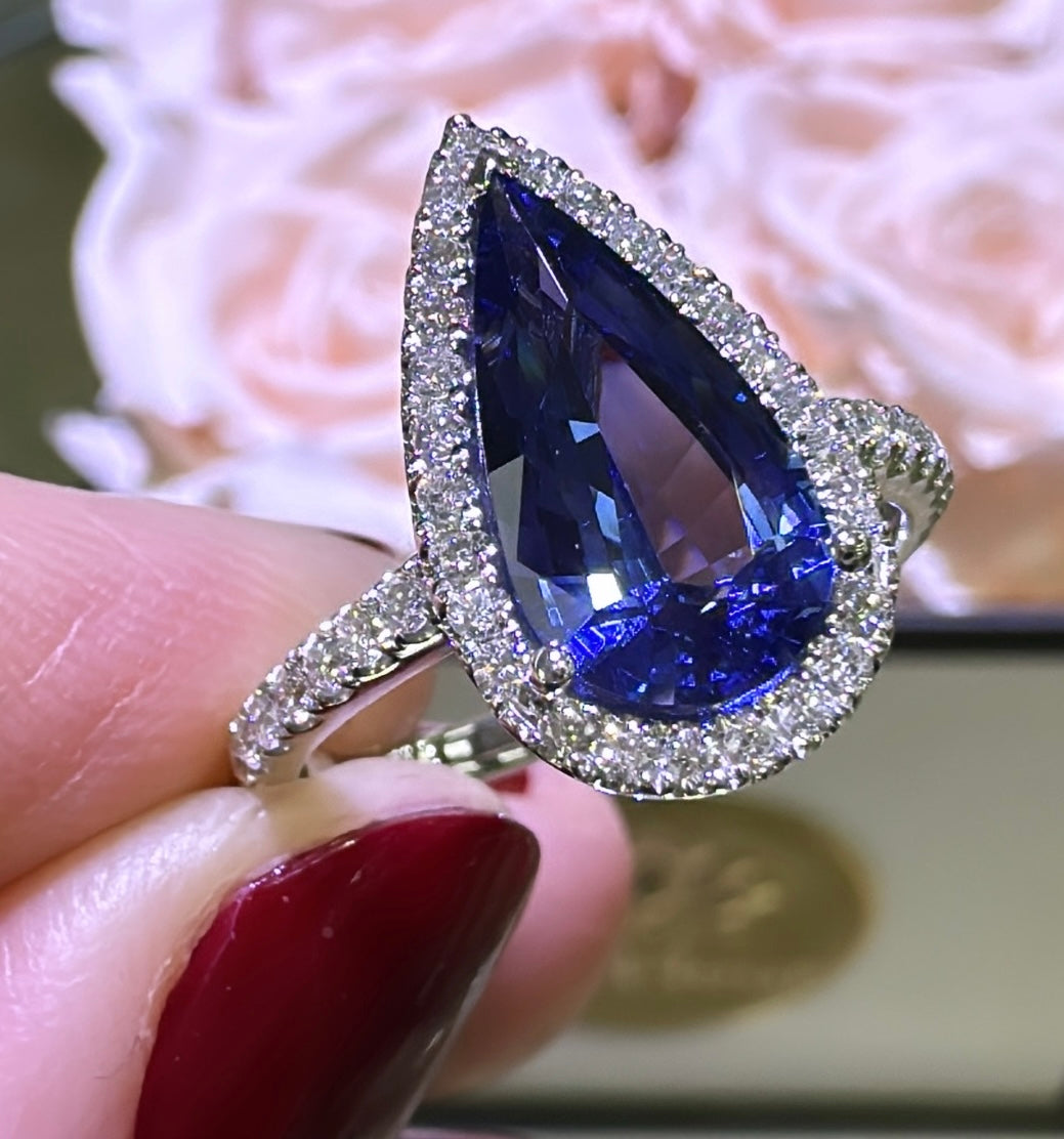 2.76ct tw Diamond Pear Shape Sapphire Ring