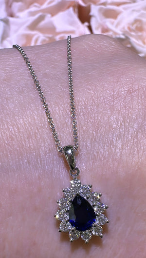 1.23carat Diamond Blue Sapphire Pendant Necklace