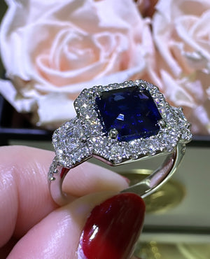 3.03ct tw Sapphire Emerald Cut Diamond Ring